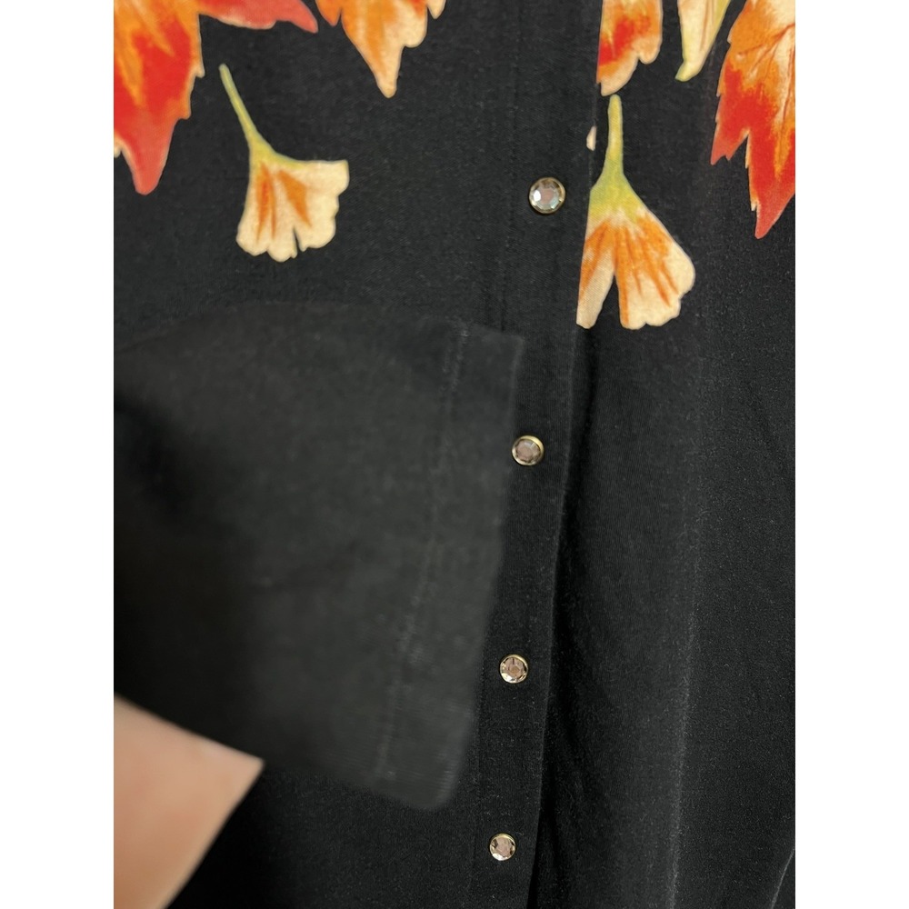 QUACKER FACTORY (L) Black Fall Maple Leaf Print Button Cardigan  100% Cotton - Picture 6 of 11